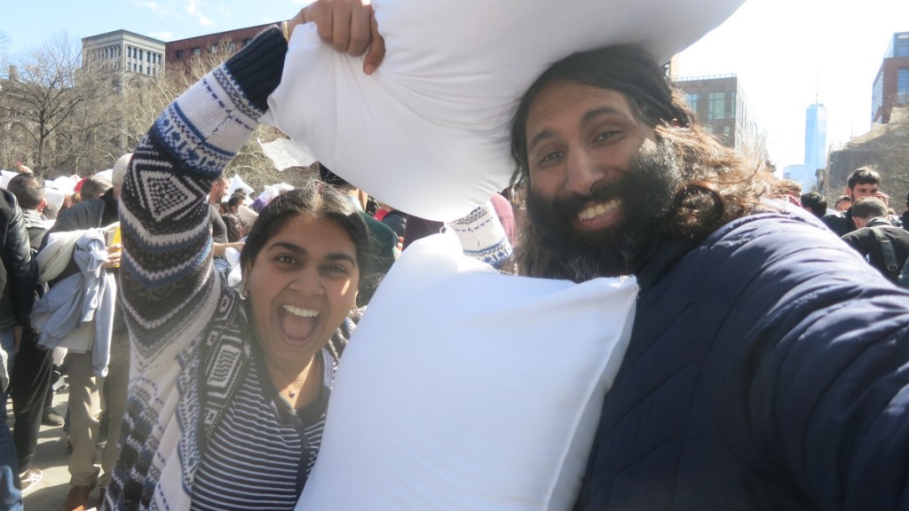 Pillow Fighting Mama and Papa